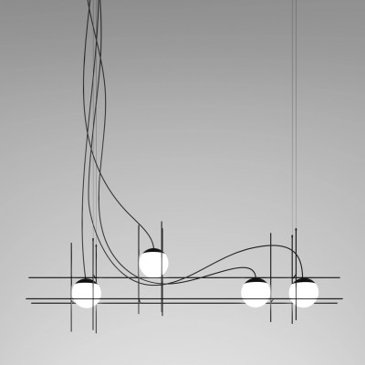 Vistosi - Modern Light - Plot Frame SP 4L - Design chandelier with four light - Glossy white/Black - LS-VI-PLOTFSP4--017NEOBCLUL221CE - Super warm - 2700 K - Diffused Vistosi - Modern Light - Plot Frame SP 4L - Design chandelier with four light - Glossy white/Black - LS-VI-PLOTFSP4--017NEOBCLUL221CE - Super warm - 2700 K - Diffused